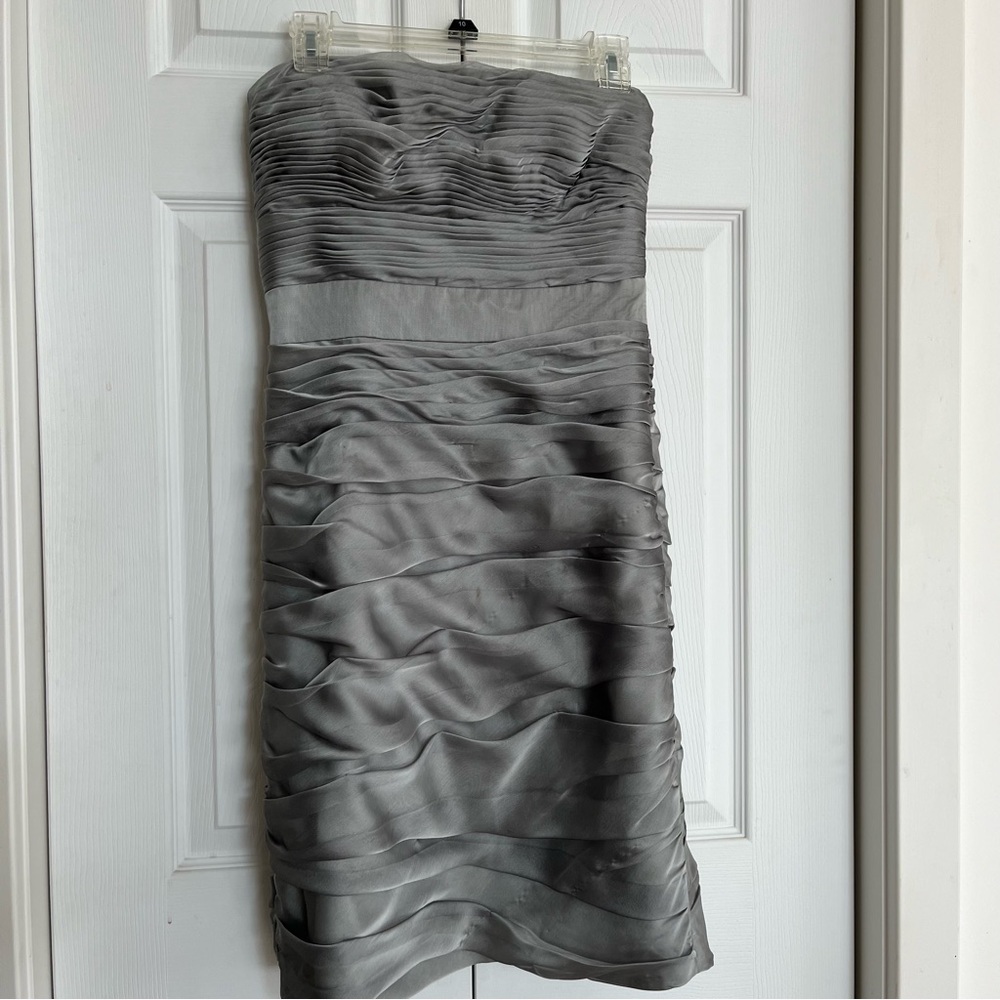 Monique Lhuillier Bridesmaids gun metal gray strapless dress